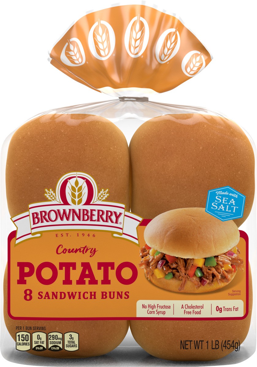 slide 5 of 6, Brownberry Potato Buns, 8 count, Soft Hamburger Buns, 16 oz Bag, 8 ct