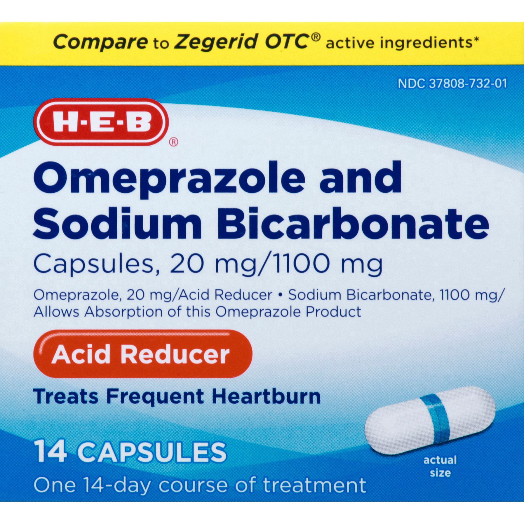 slide 1 of 1, H-E-B Omperazole Sodium Bicarbonate, 14 ct