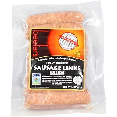 slide 1 of 1, Beeler's Pork Fully Cooked Breakfast Sausage Links, 16 oz