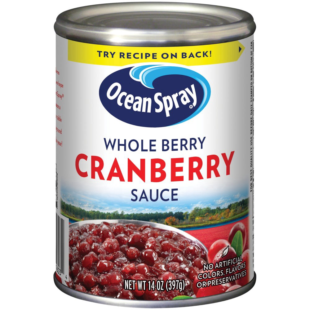 slide 1 of 6, Ocean Spray Whole Cranberry Sauce, Canned Side Dish, 14 Oz Can, 14 oz