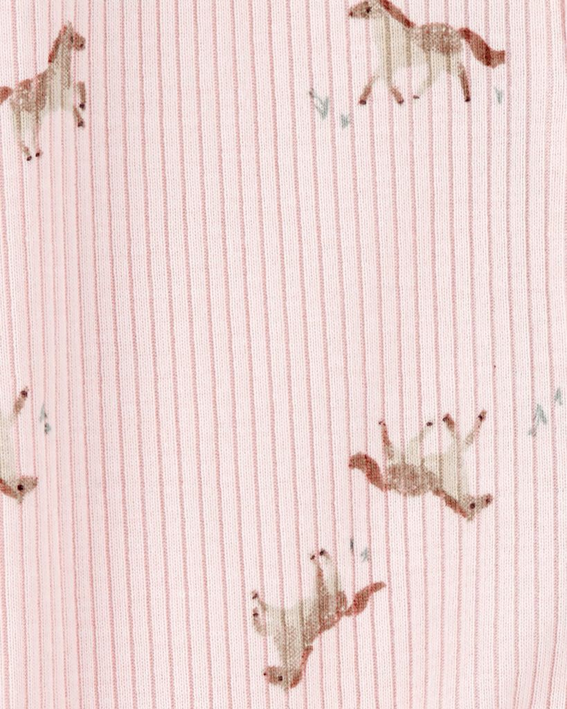 slide 2 of 2, Carter's Baby Horse Print 2-Way Zip Ribbed Sleep & Play Pajamas - Pink Pink NB, 1 ct