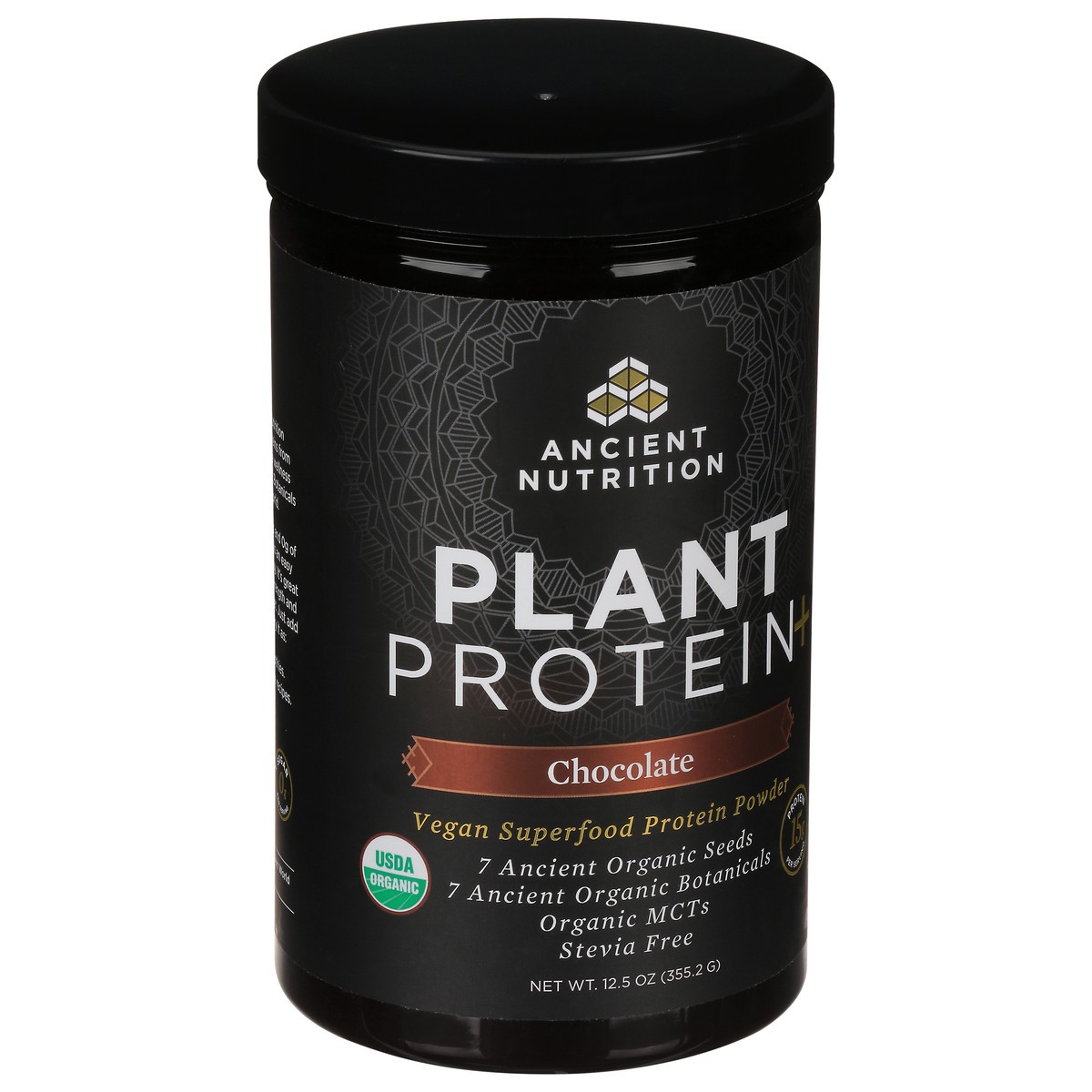 slide 2 of 9, Ancient Nutrition Plant Protein+ Chocolate Vegan Superfood Protein Powder, 12.5 oz