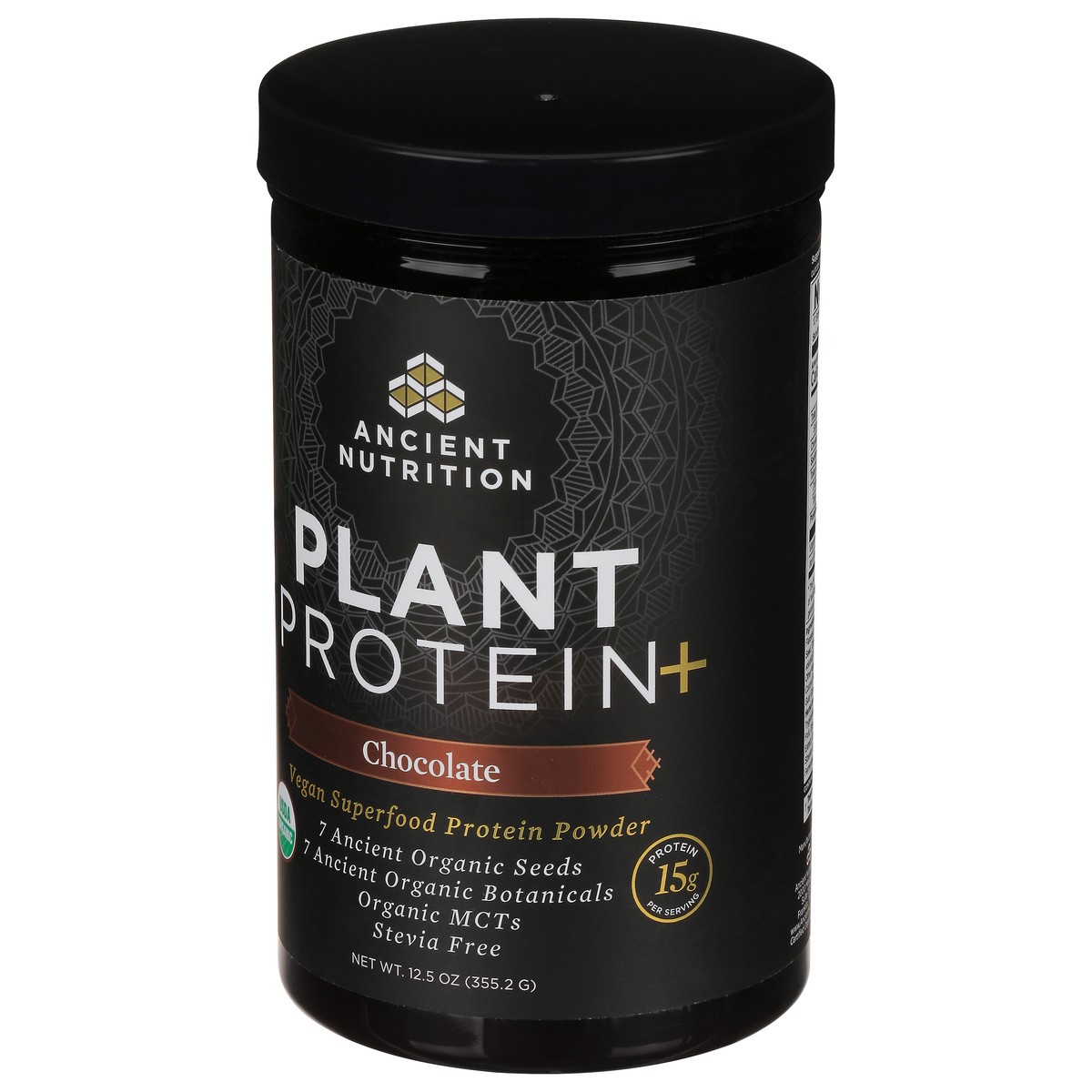 slide 3 of 9, Ancient Nutrition Plant Protein+ Chocolate Vegan Superfood Protein Powder, 12.5 oz