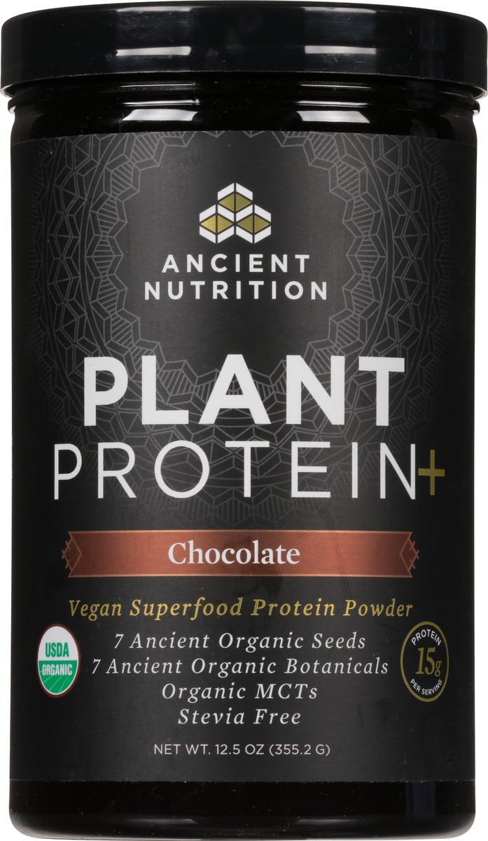 slide 6 of 9, Ancient Nutrition Plant Protein+ Chocolate Vegan Superfood Protein Powder, 12.5 oz