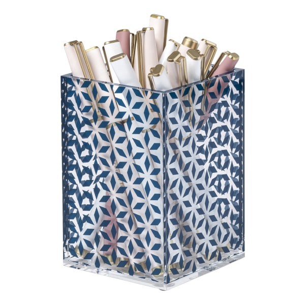 slide 3 of 7, Realspace® Zora Acrylic Pen Cup, 4-1/2""H x 3""W x 3""D, Clear/Blue, 1 ct