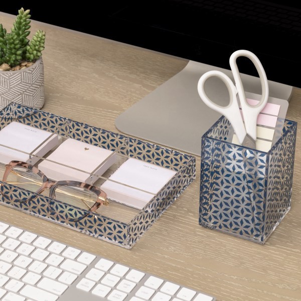 slide 5 of 7, Realspace® Zora Acrylic Pen Cup, 4-1/2""H x 3""W x 3""D, Clear/Blue, 1 ct