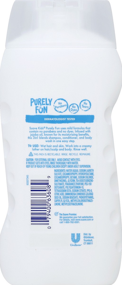 slide 3 of 6, Suave Kids Purely Fun 3 in 1 Shampoo, Conditioner & Body Wash, 12 oz