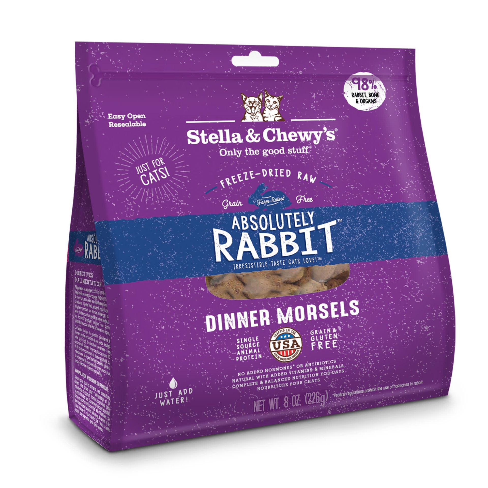 slide 1 of 1, Stella & Chewy's Freeze-Dried Raw Dinner Morsels Protein Rich Absolutely Rabbit Recipe Dry Cat Food, 8 oz., 1 ct