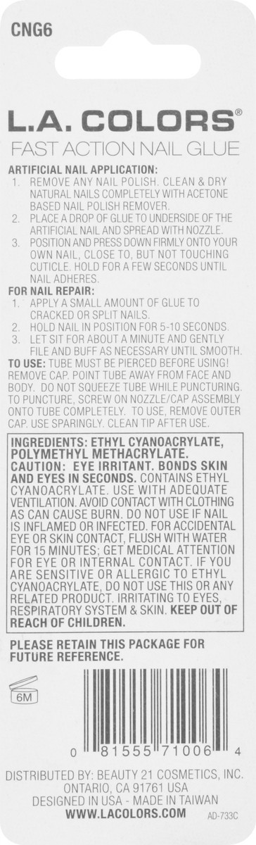 slide 4 of 9, L.A. Colors Fast Action Drip Proof Nail Glue 0.1 oz, 0.1 oz