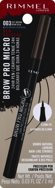 slide 1 of 1, Rimmel London Brow Pro Micro Precision Pen, Waterproof, Soft Brown 003, 0.03 fl oz