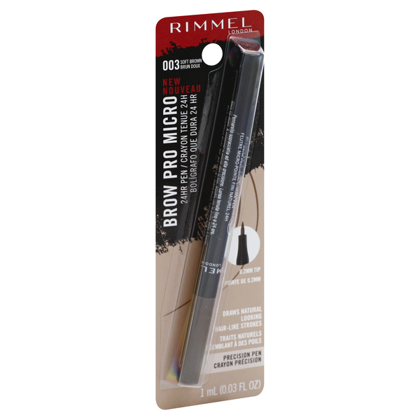 slide 1 of 1, Rimmel London Brow Pro Micro Precision Pen, Waterproof, Soft Brown 003, 0.03 fl oz