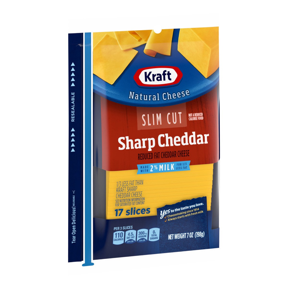 slide 2 of 13, Kraft Slim Cut Sharp Cheddar Cheese Slices with 2% Milk, 17 ct Pack, 17 pk