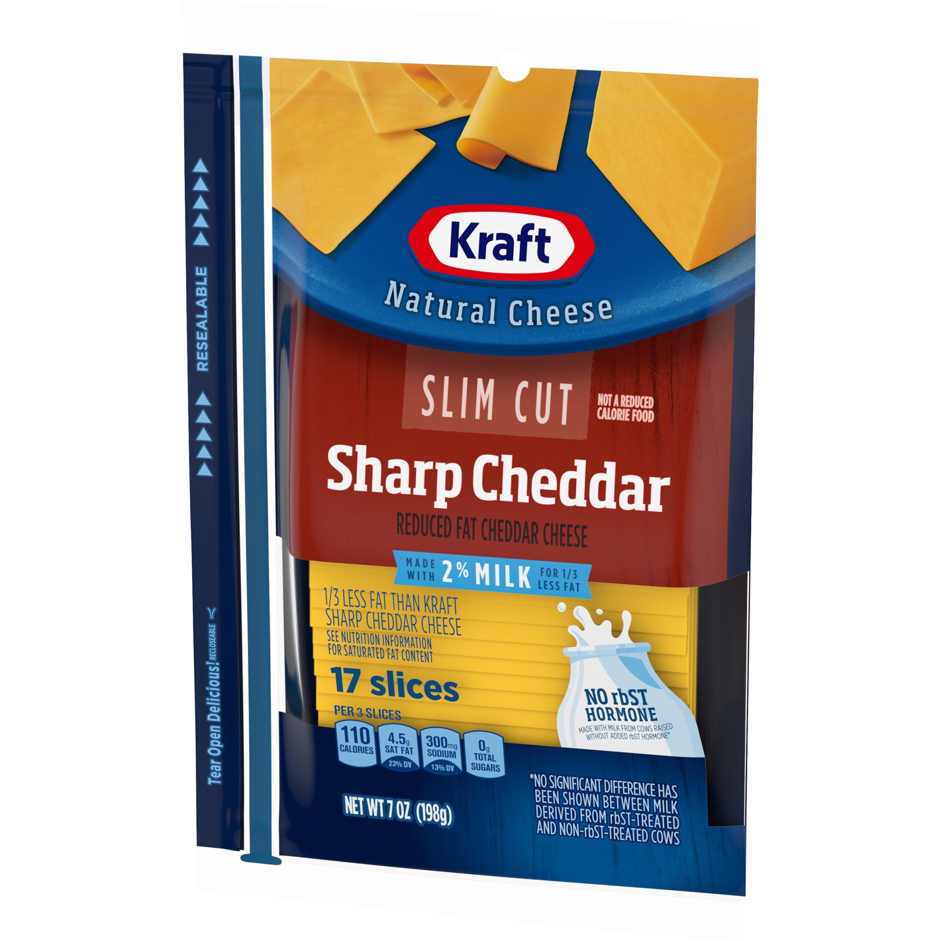 slide 12 of 13, Kraft Slim Cut Sharp Cheddar Cheese Slices with 2% Milk, 17 ct Pack, 17 pk