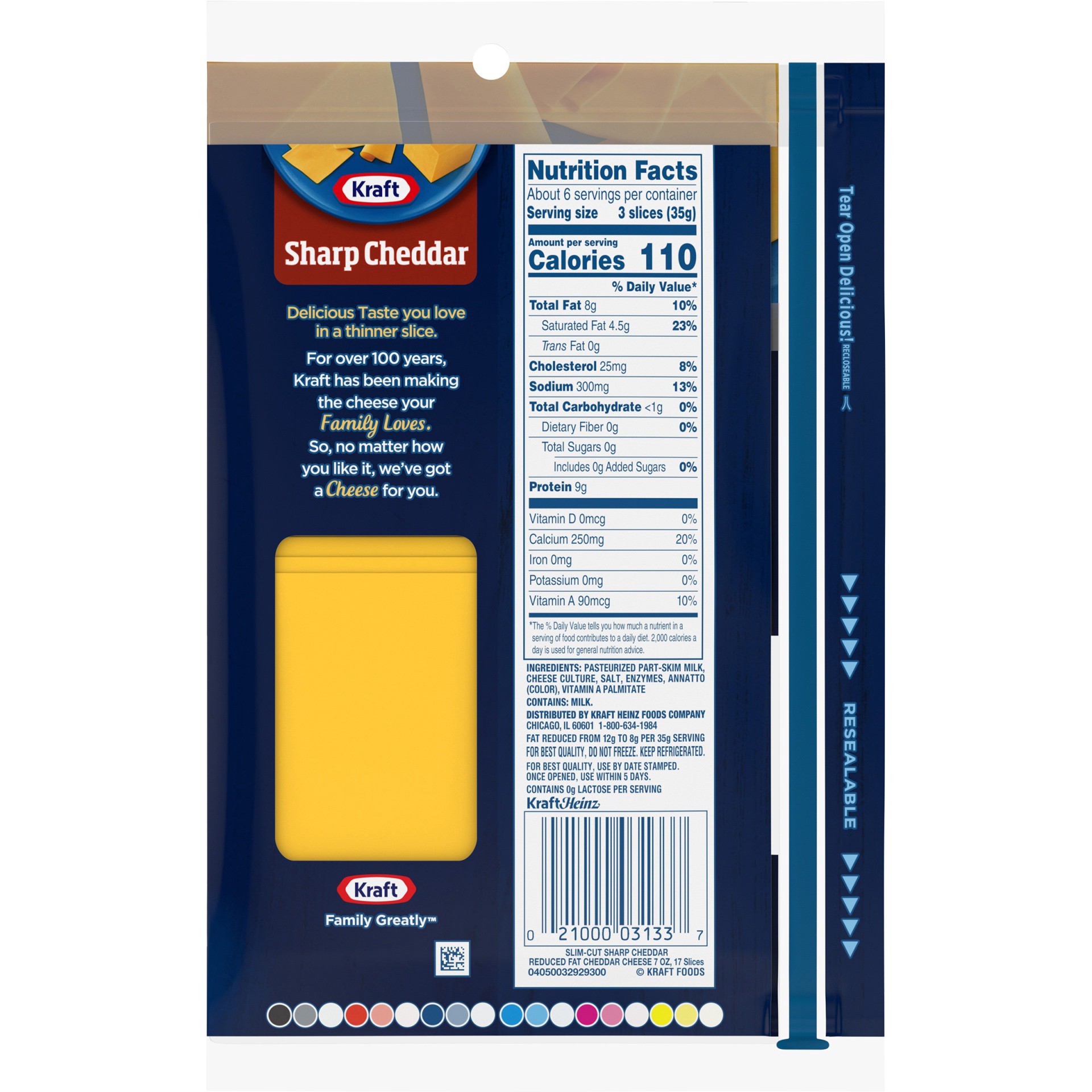 slide 7 of 13, Kraft Slim Cut Sharp Cheddar Cheese Slices with 2% Milk, 17 ct Pack, 17 pk