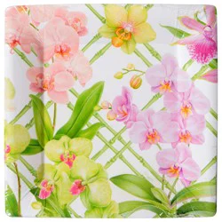 Caspari Orchid Conservatory Salad / Dessert Square 7 Inch Plates - 8 Each