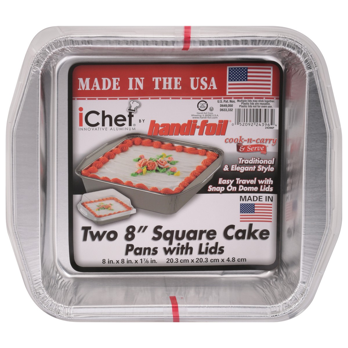 slide 1 of 10, Handi-foil iChef 8 Inch Square Cake Pans with Lids 2 ea, 2 ct