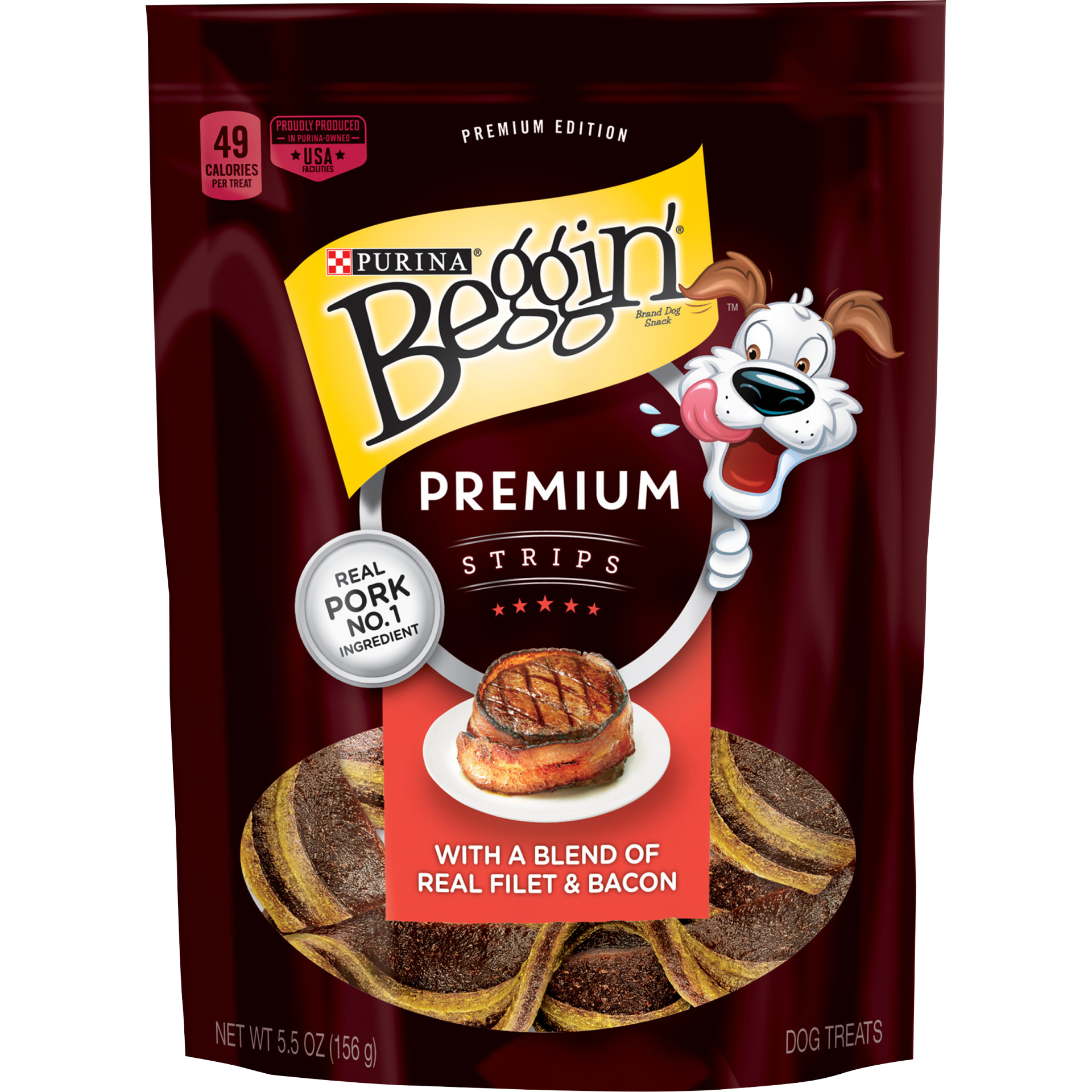 slide 1 of 9, Purina Beggin' Real Filet & Bacon Dog Treats, 5.5 oz