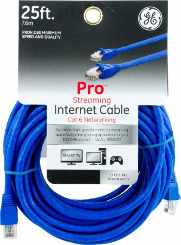 slide 1 of 1, Ge Cat 6 Pro Steaming Internet Cable - Blue, 25 ft