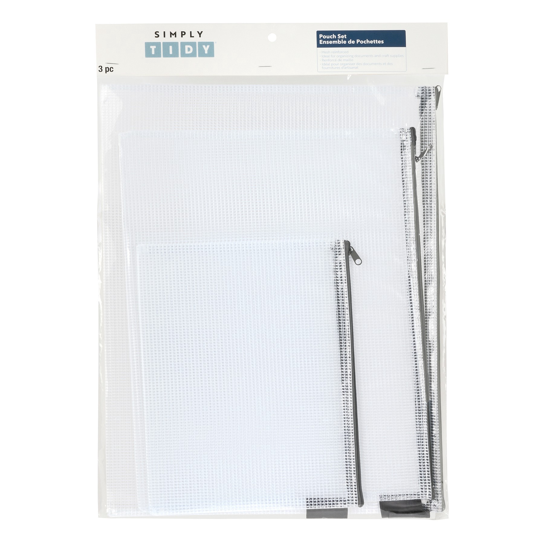 slide 2 of 2, Mixed Gray Mesh Zipper Pouches By Simply Tidy, 3ct., 3 ct