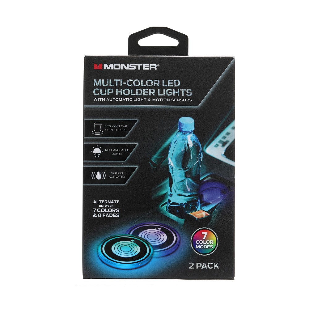 slide 2 of 3, Monster Multi-Colored Led Cup Holder Lights, 2 ct