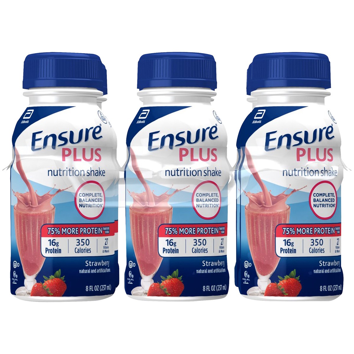 slide 1 of 14, Ensure Plus Nutrition Shake with 13 grams of high-quality protein, Meal Replacement Shakes, Strawberry, 8 fl oz, 6 count, 6 ct; 8 fl oz