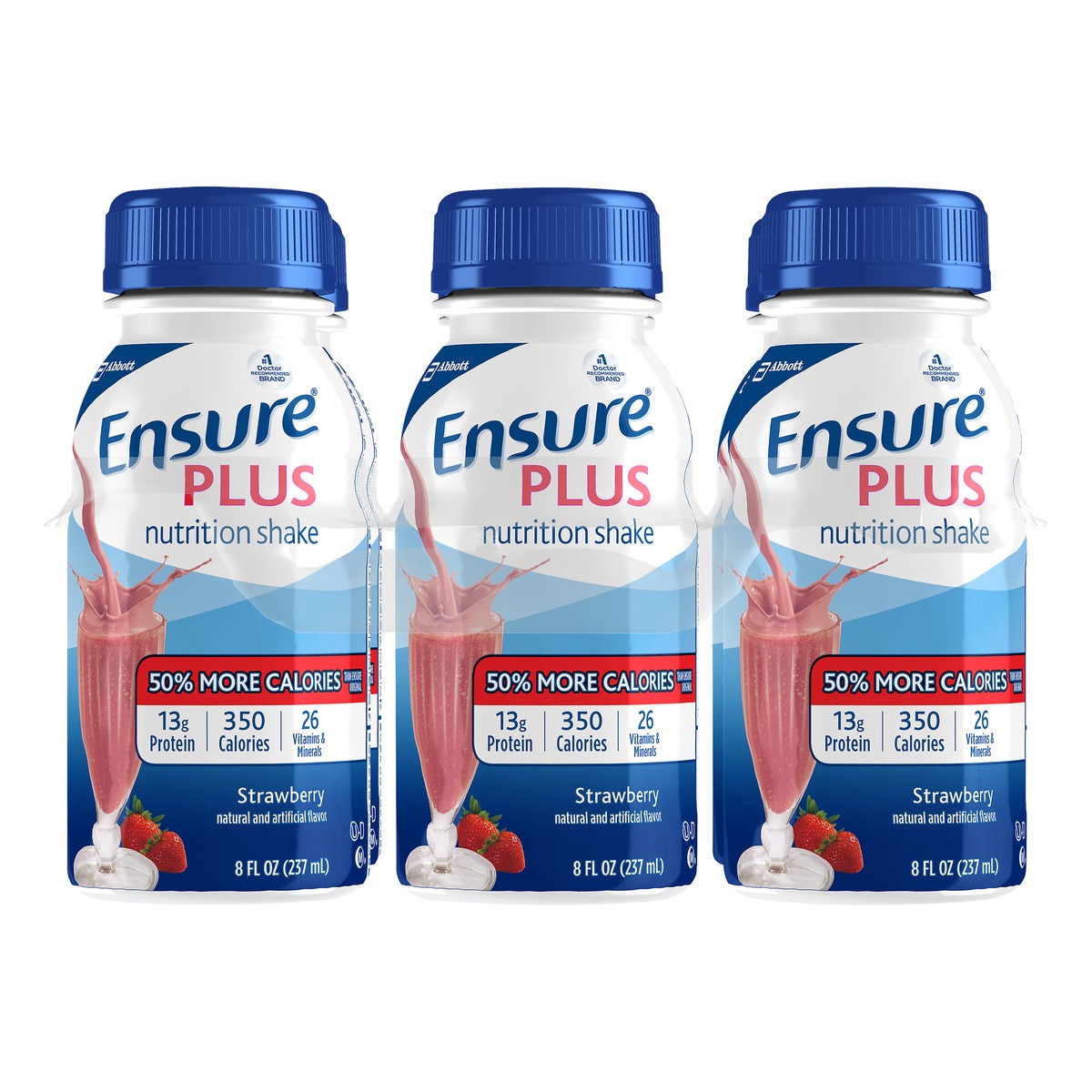 slide 8 of 14, Ensure Plus Nutrition Shake with 13 grams of high-quality protein, Meal Replacement Shakes, Strawberry, 8 fl oz, 6 count, 48 fl oz