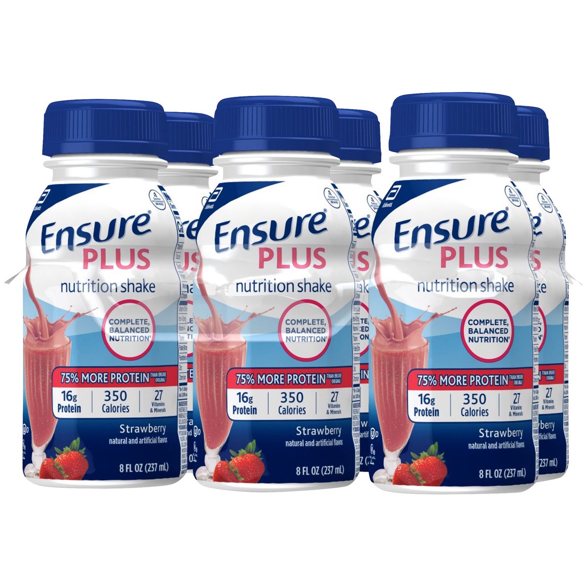 slide 10 of 14, Ensure Plus Nutrition Shake with 13 grams of high-quality protein, Meal Replacement Shakes, Strawberry, 8 fl oz, 6 count, 48 fl oz