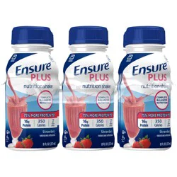 Ensure Plus Nutrition Shake with 13 grams of high-quality protein, Meal Replacement Shakes, Strawberry, 8 fl oz, 6 count
