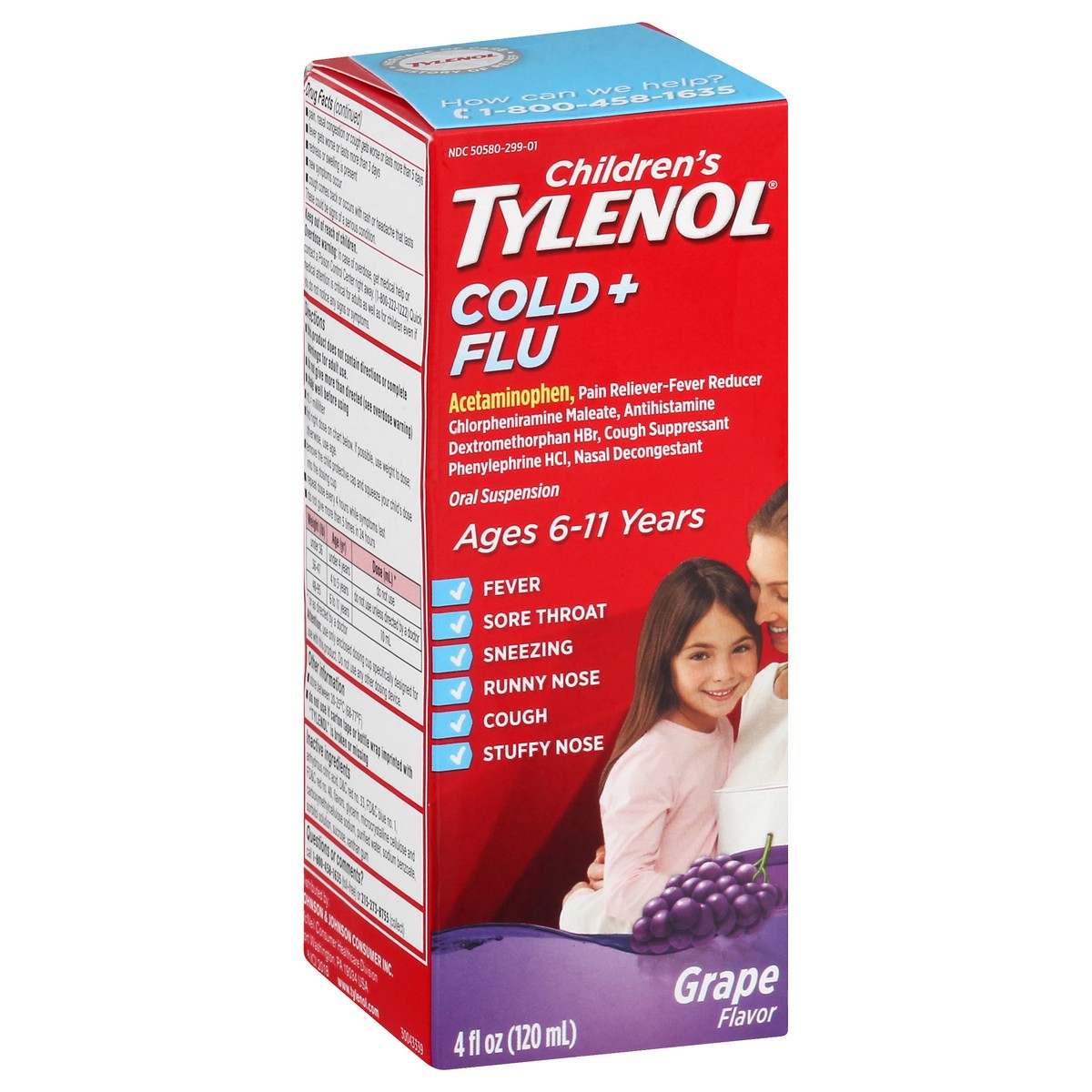 slide 9 of 9, Children's Tylenol Cold & Flu Liquid Oral Suspension Kids' Cold & Flu Medicine, Pain Reliever, Fever Reducer, Cough Suppressant & Decongestant, Grape Flavor, 4 fl. oz, 4 fl oz