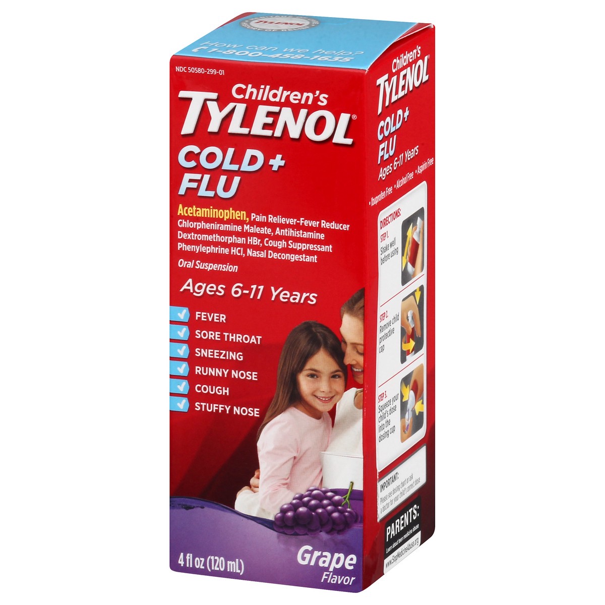 slide 4 of 9, Children's Tylenol Cold & Flu Liquid Oral Suspension Kids' Cold & Flu Medicine, Pain Reliever, Fever Reducer, Cough Suppressant & Decongestant, Grape Flavor, 4 fl. oz, 4 fl oz