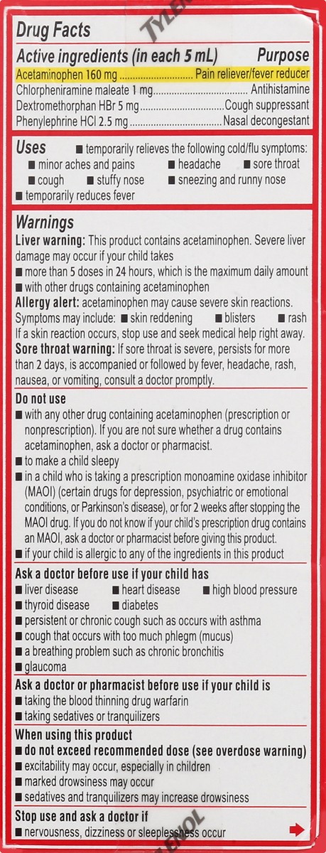 slide 2 of 9, Children's Tylenol Cold & Flu Liquid Oral Suspension Kids' Cold & Flu Medicine, Pain Reliever, Fever Reducer, Cough Suppressant & Decongestant, Grape Flavor, 4 fl. oz, 4 fl oz