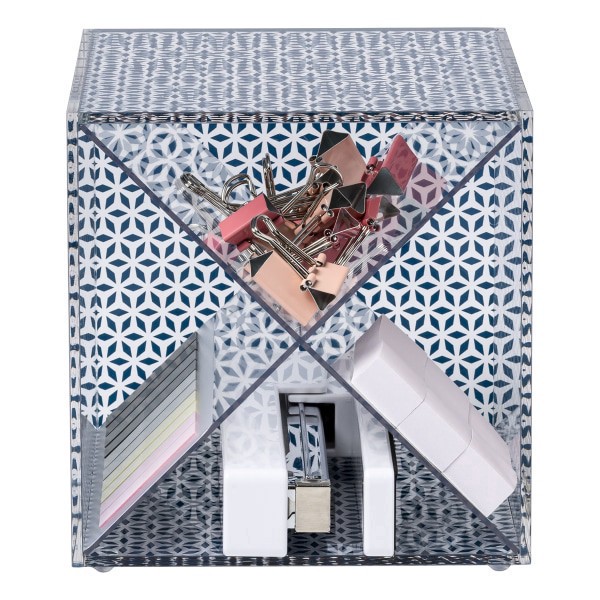 slide 8 of 10, Realspace® Zora Acrylic Desktop Organizer Cube, 6""H x 6""W x 6""D, Clear/Blue, 1 ct