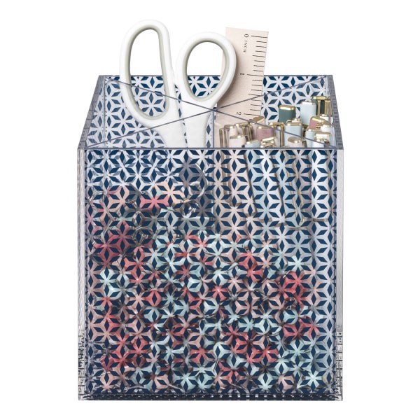 slide 3 of 10, Realspace® Zora Acrylic Desktop Organizer Cube, 6""H x 6""W x 6""D, Clear/Blue, 1 ct