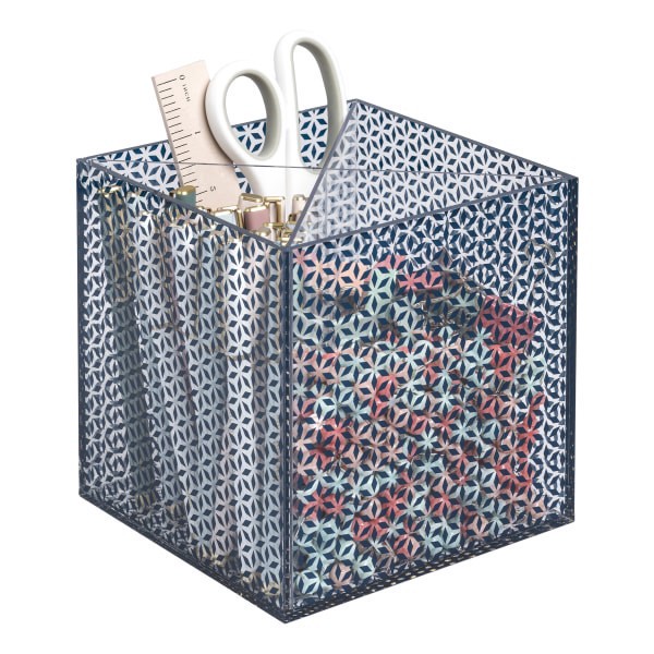 slide 9 of 10, Realspace® Zora Acrylic Desktop Organizer Cube, 6""H x 6""W x 6""D, Clear/Blue, 1 ct