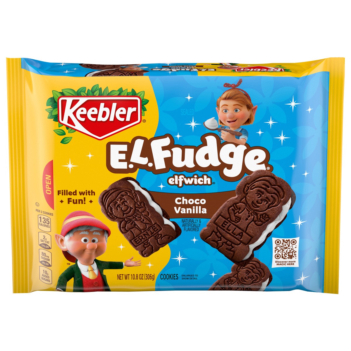slide 1 of 14, Keebler E.L. Fudge Elfwich Chocolate / Vanilla Cookies 10.8 oz / 306 g, 10.8 oz