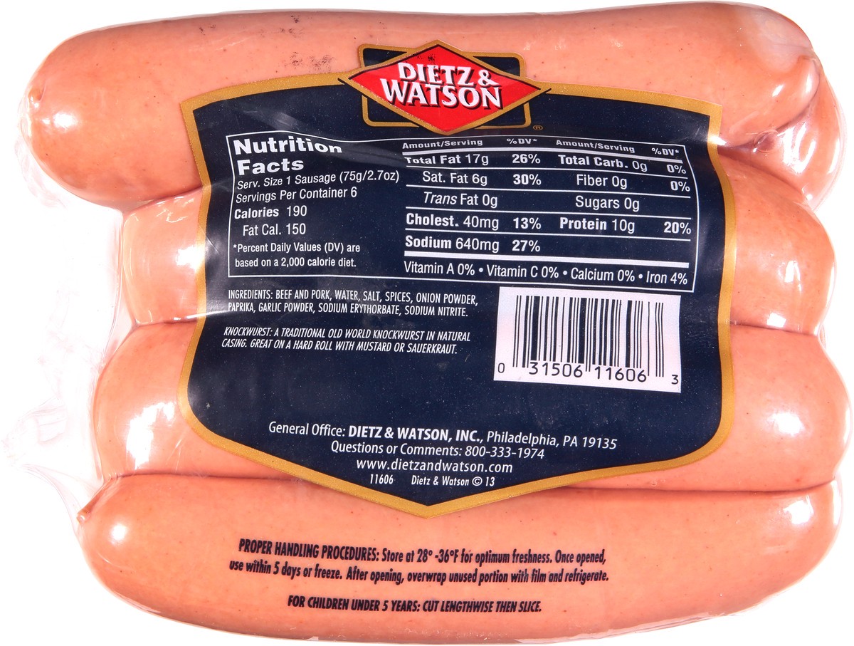 slide 6 of 13, Dietz & Watson Knockwurst Natural Casing, 16 oz