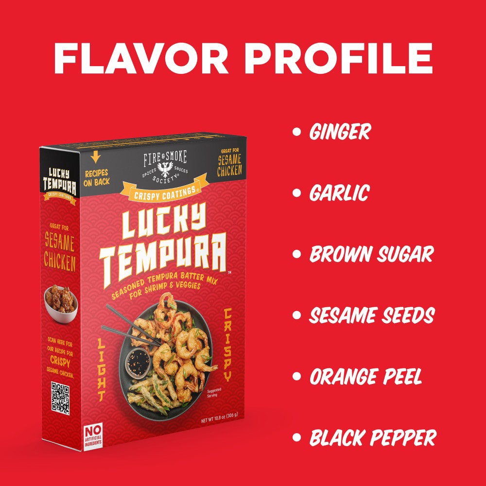 slide 3 of 4, Fire & Smoke Society® Lucky Tempura™ Crispy Coatings® Seasoned Tempura Batter Mix, 10.8 oz
