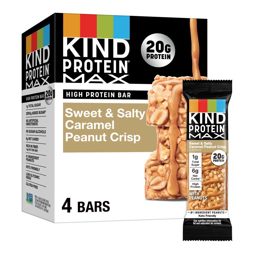 slide 1 of 4, KIND Protein MAX Sweet & Salty Caramel Peanut Crisp Bars, 4 ct