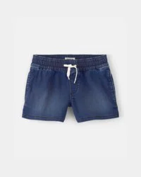 Oshkosh Girls Denim Drawstring Pull-On Shorts - Dark Wash Blue 6-6X