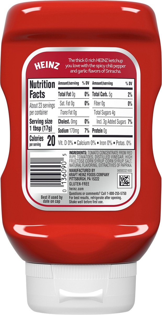 slide 6 of 12, Heinz Sriracha Tomato Ketchup Blended with Sriracha Sauce, 14 oz Bottle, 14 oz