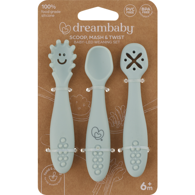 slide 1 of 1, Dreambaby Scoop, Mash, & Twist Silicone Cutlery Set, 1 ct