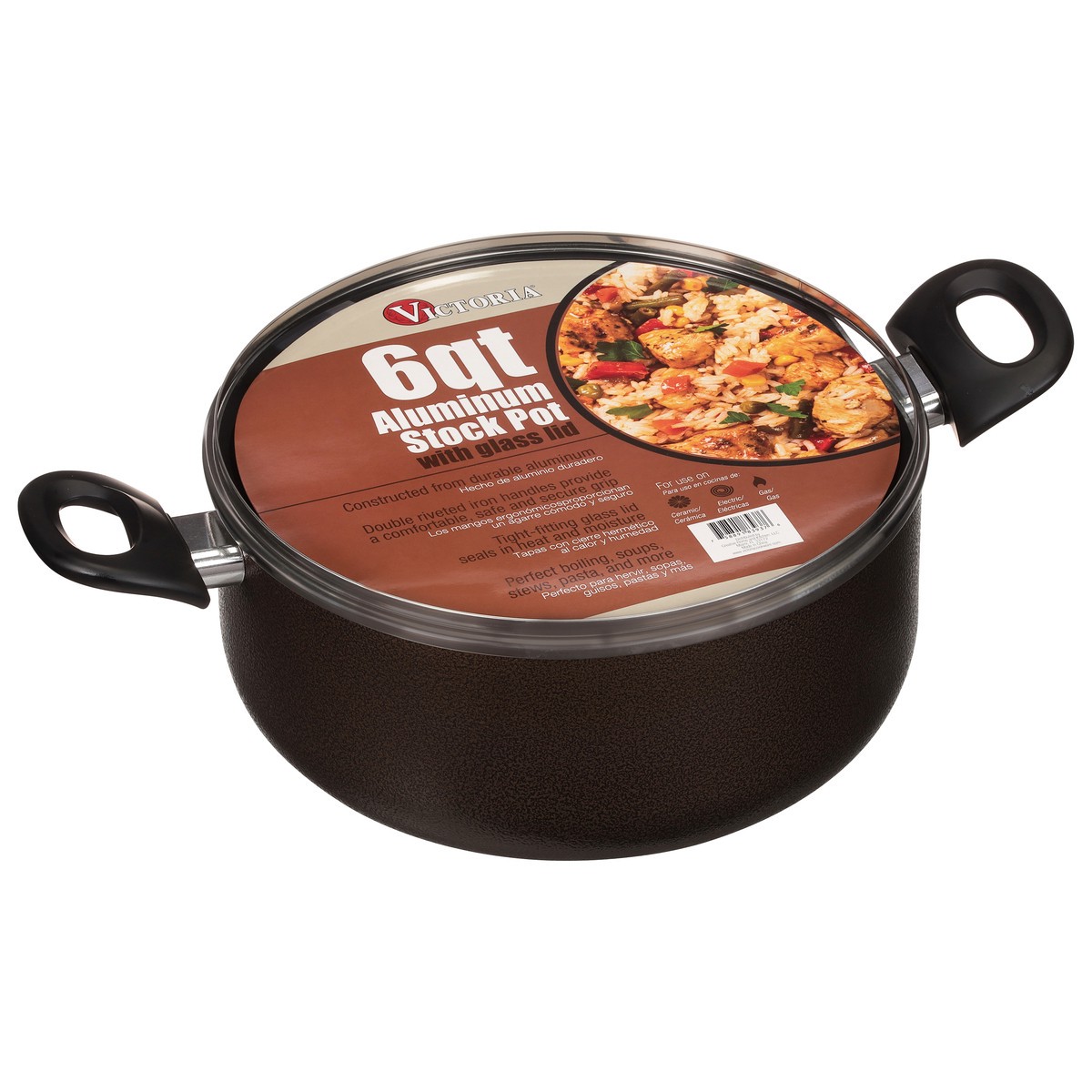 slide 5 of 9, Victoria 6 Quart Aluminum Stock Pot with Glass Lid 1 ea, 1 ct