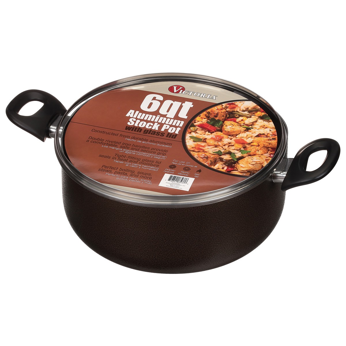 slide 4 of 9, Victoria 6 Quart Aluminum Stock Pot with Glass Lid 1 ea, 1 ct