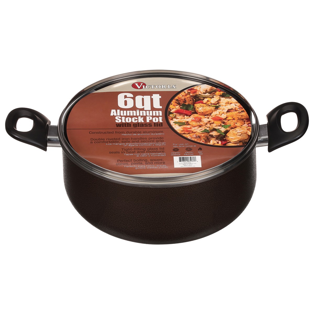 slide 2 of 9, Victoria 6 Quart Aluminum Stock Pot with Glass Lid 1 ea, 1 ct