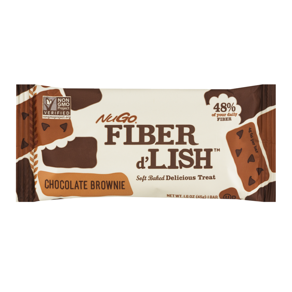 slide 1 of 1, NuGo Fiber d'Lish Soft Baked Delicious Treat Chocolate Brownie Bar, 1.6 oz