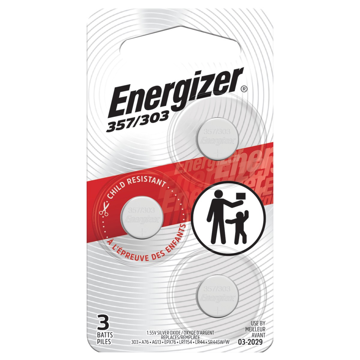 slide 1 of 5, Energizer 357/303 Batteries (3 Pack), Button Cell Batteries, 3 ct