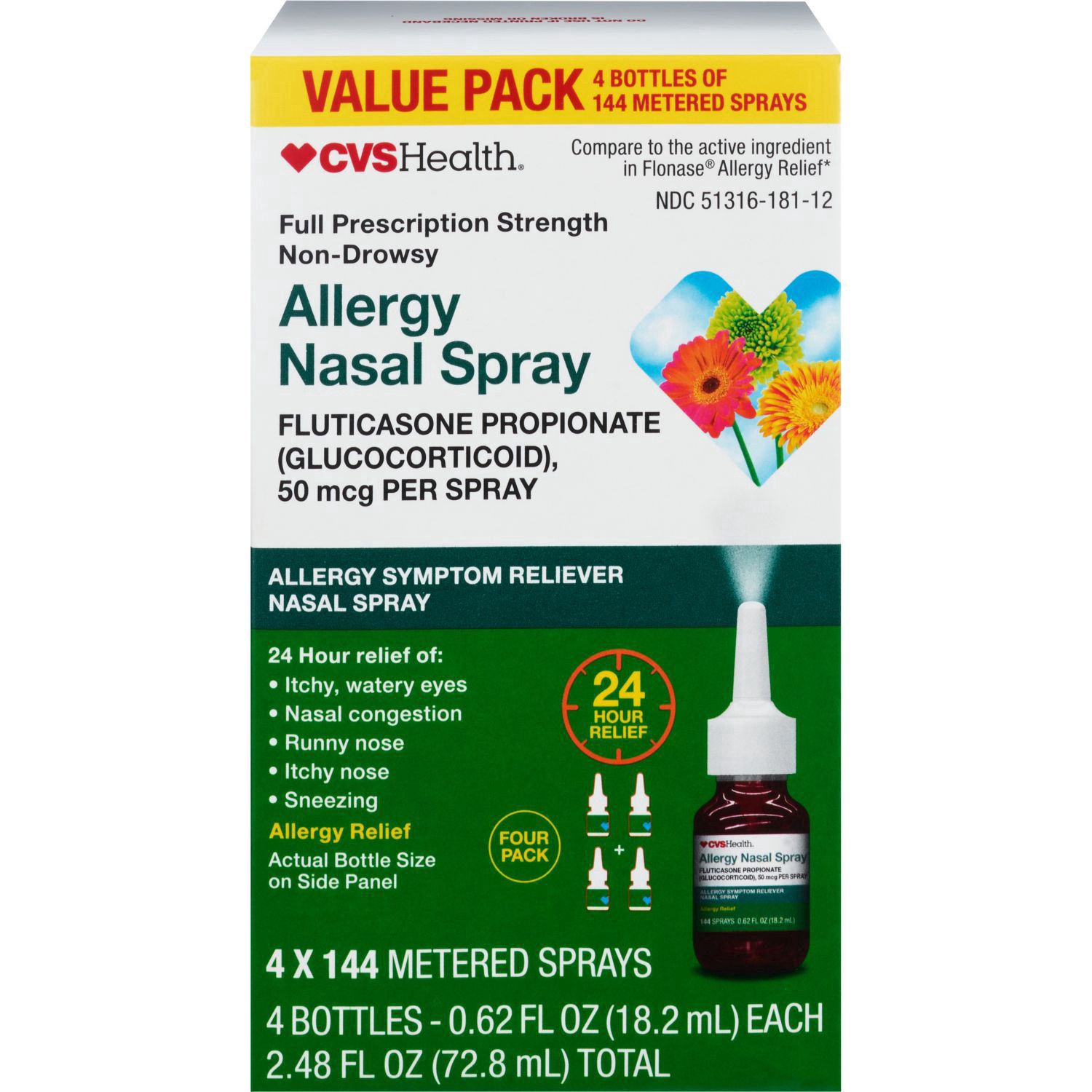 slide 1 of 1, Cvs Health Allergy Nasal Spray, 4Pk, 50Mcg, 0.62 oz