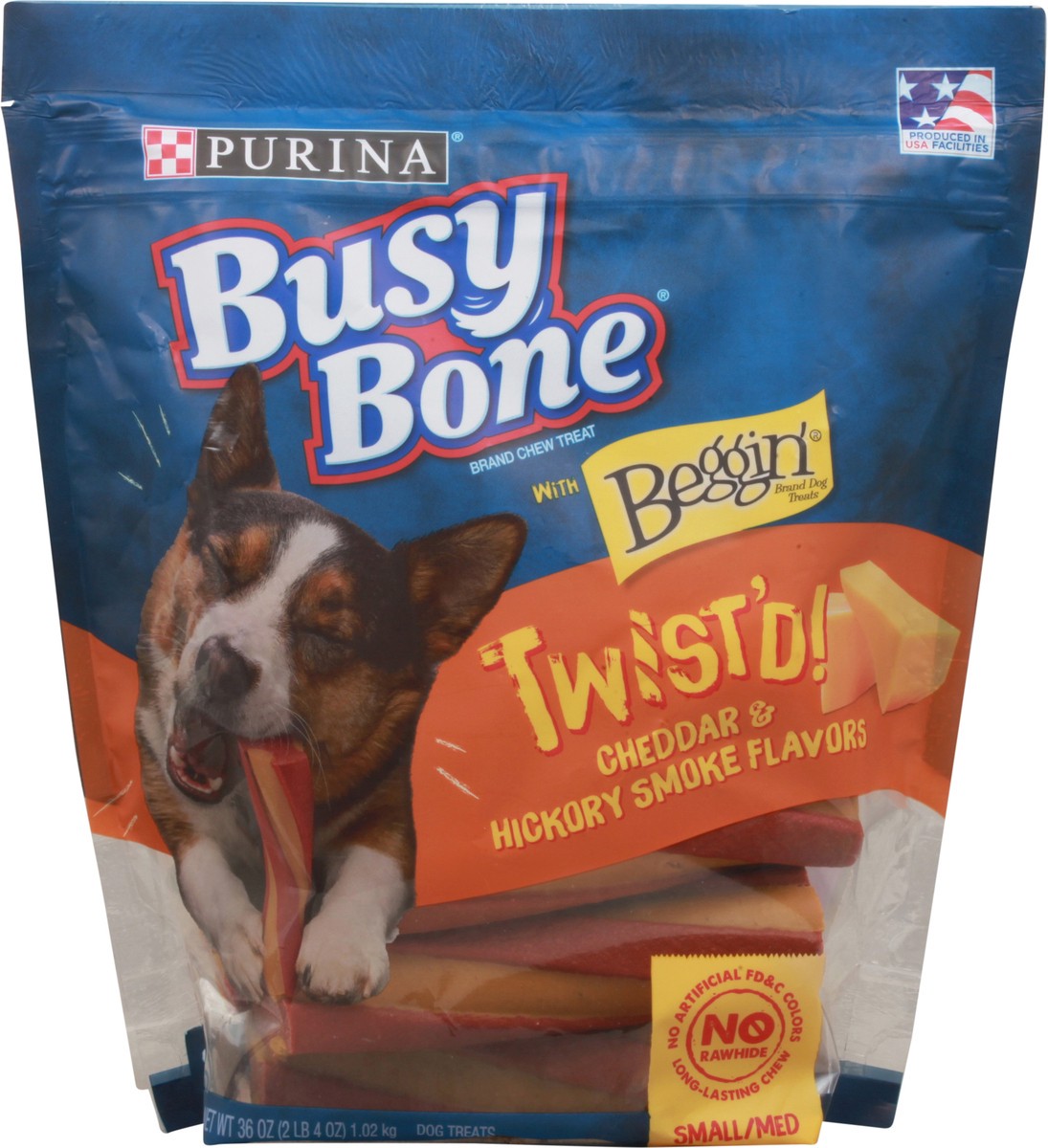 slide 2 of 2, Purina Busy With Beggin' Made in USA Facilities Small/Medium Breed Dog Chew, Twist'd Cheddar & Hickory Smoke Flavors, 36 oz