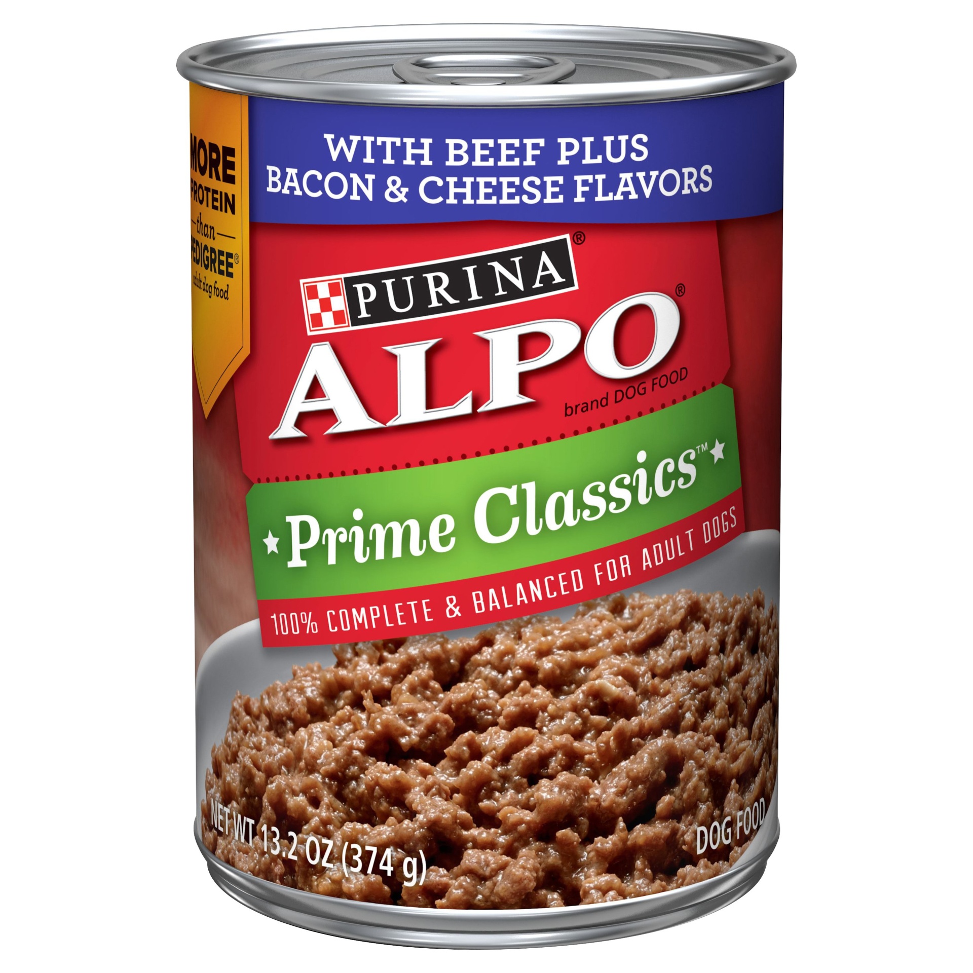 slide 1 of 1, Purina Alpo Prime Classics Dog Food, with Beef, Bacon, & Cheese, 13.2 oz