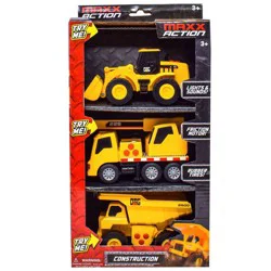 Maxx Action Mini Construction Lights & Sounds Vehicles - Front End Loader, Excavator and Dump Truck - 3 pk